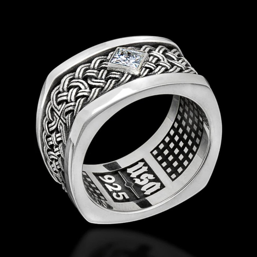 🎁925 Silver Plated Unique Black Huge Heavy Men Ring, MLNN1239